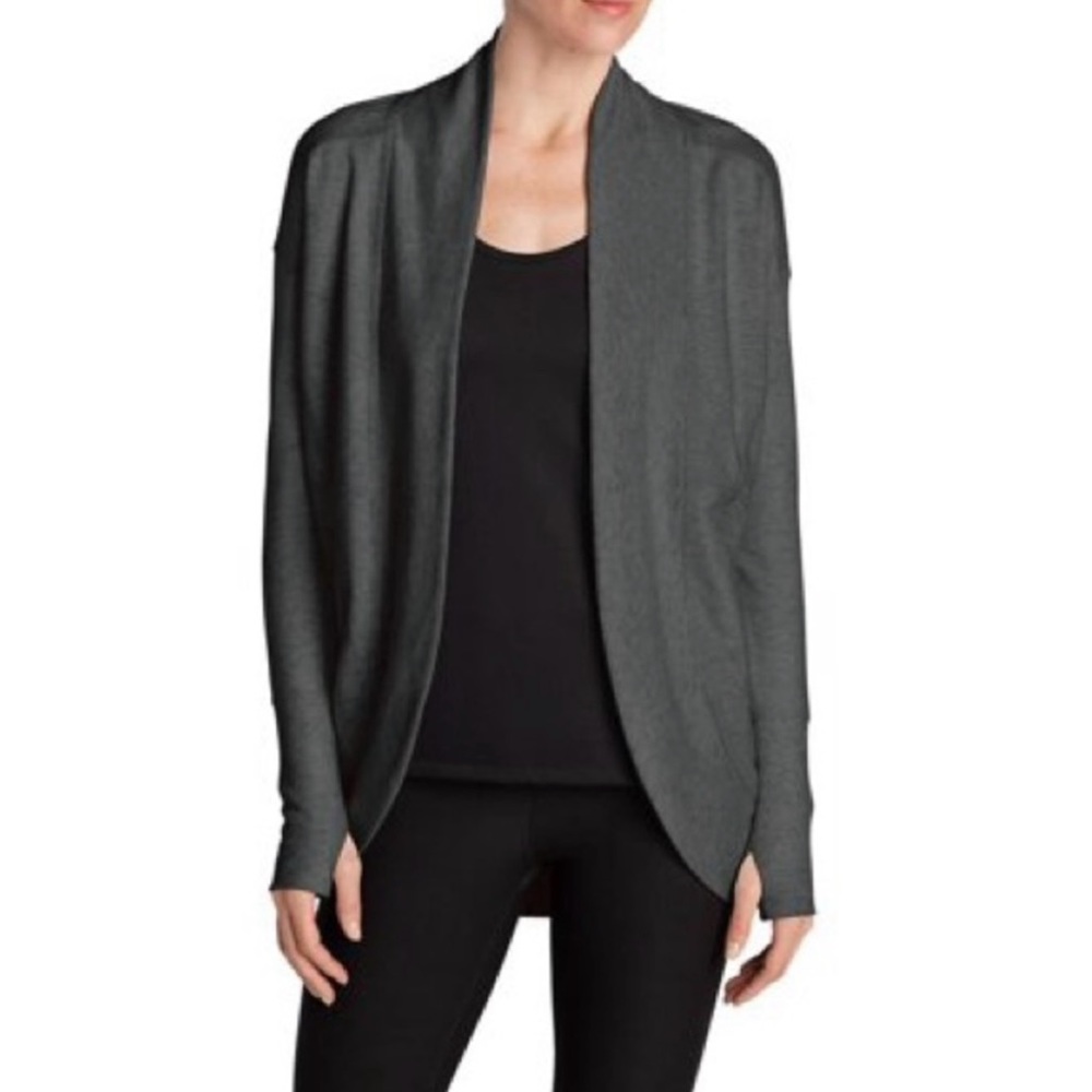 Chic Dark Gray Open Cardigan Sweatshirt Sport Material